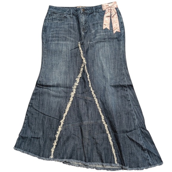 Candie's Dresses & Skirts - Candies Vintage Asymmetrical Denim Skirt 9 Pink Satin Bow Mermaid Jean Fray Y2K